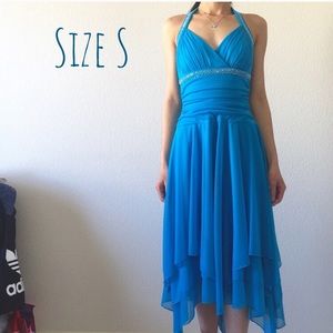 Rhinestone Halter Blue Formal Dress